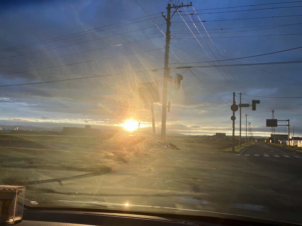 「夕日に輝く田んぼとお盆の精霊馬」