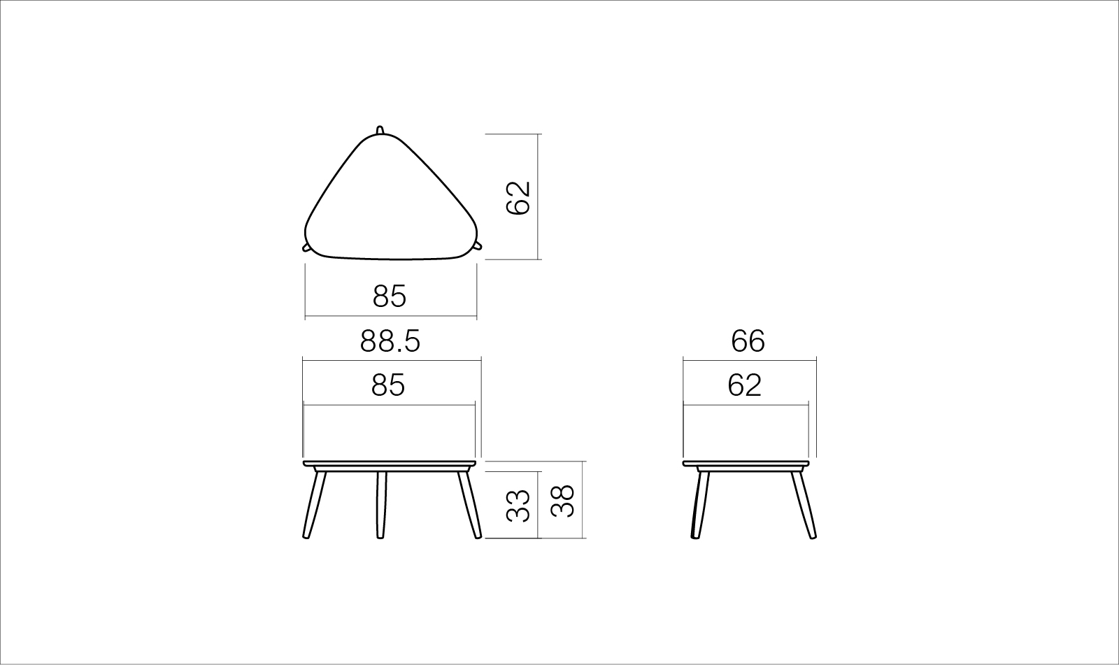 三面図／トリコセンターテーブル